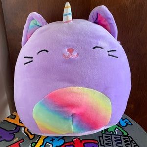 Purple and rainbow cat unicorn squishmallow 8”